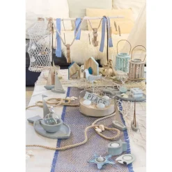 Lanterne bois Bleu Ciel avec bougeoir verre 13,5cm - RueDeLaFete