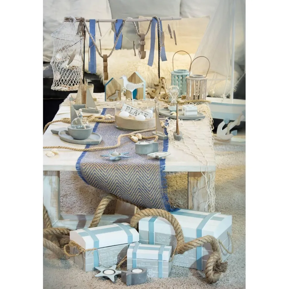 Lanterne bois Bleu Ciel avec bougeoir verre 13,5cm - RueDeLaFete