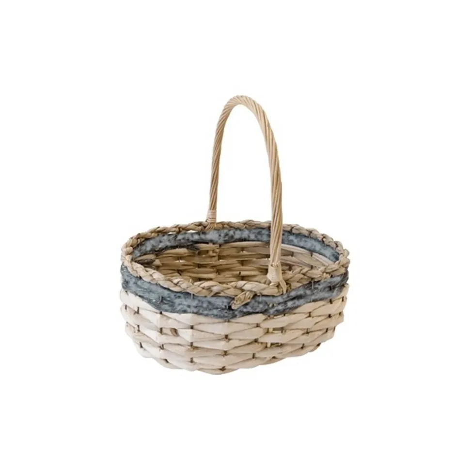 Lot 3 Grands Paniers ovales en osier 24cm, 29cm et 34cm, Blanchi/BLEU gris - RueDeLaFete