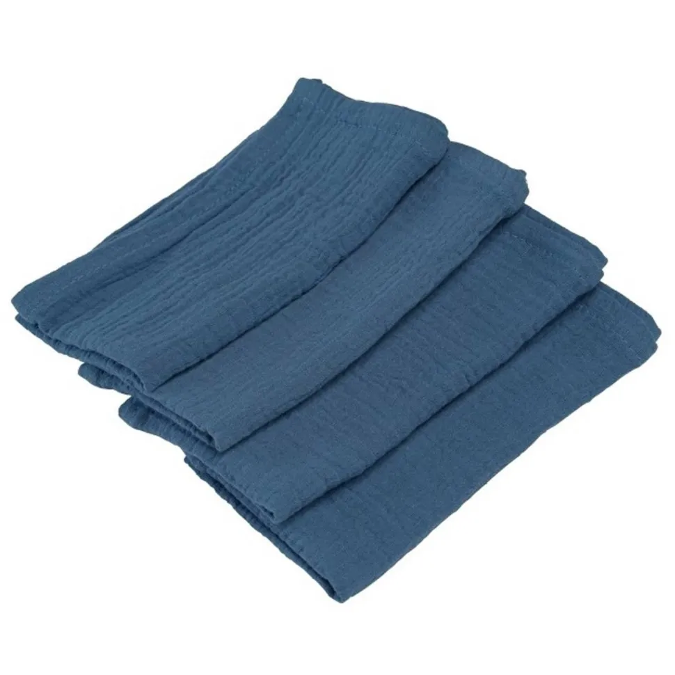 Lot de 4 Serviettes en coton gaufré 40x40cm Bleu Denim - RueDeLaFete