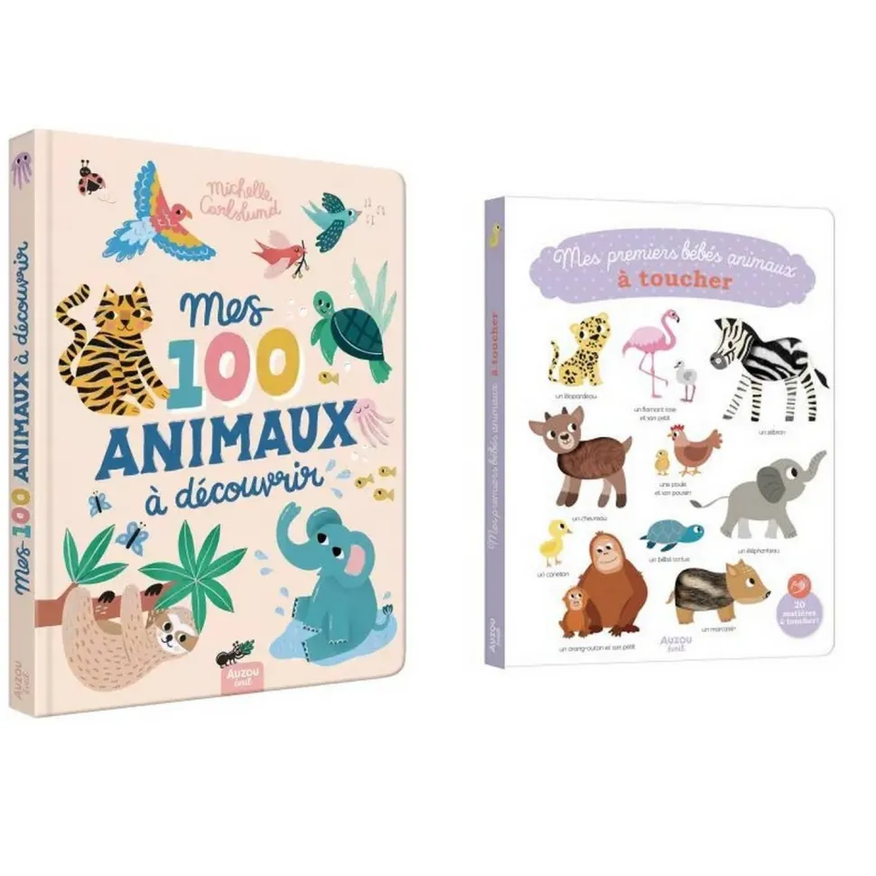 Lot de 2 livres : Mes 100 animaux à découvrir et mes premiers animaux à toucher - Editions Auzou