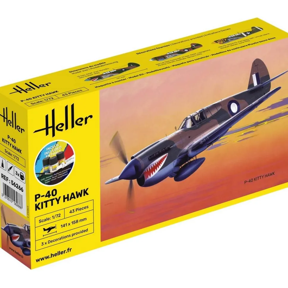 Maquette Avion : STARTER KIT - P-40 Kitty Hawk - Heller