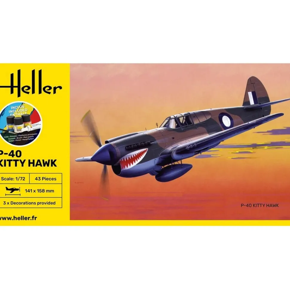 Maquette Avion : STARTER KIT - P-40 Kitty Hawk - Heller