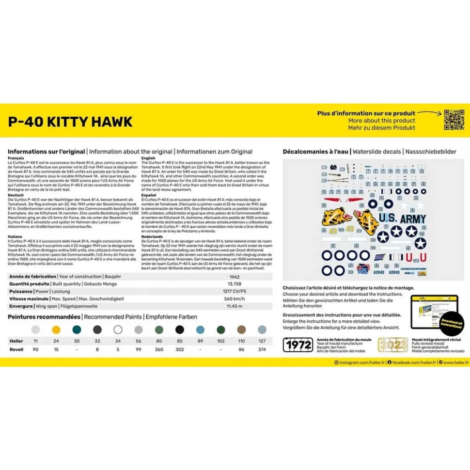 Maquette Avion : STARTER KIT - P-40 Kitty Hawk - Heller