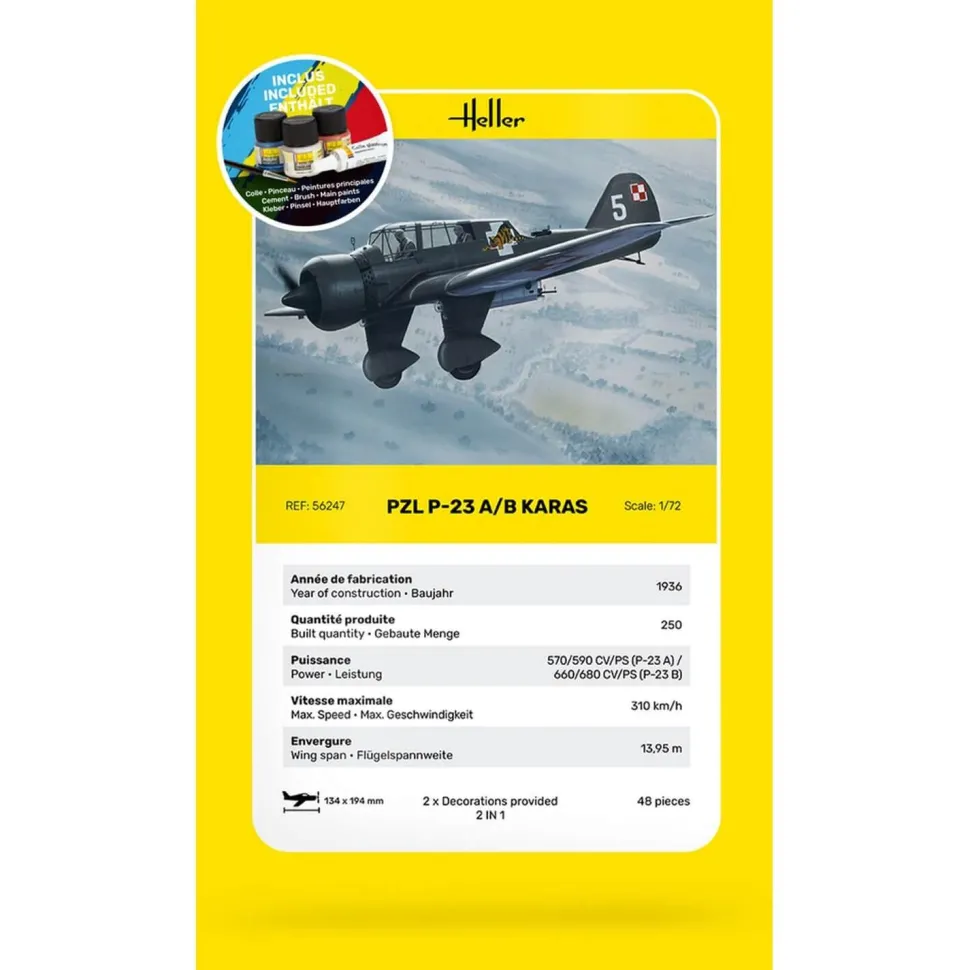Maquette Avion : STARTER KIT - PZL 23 Karas - Heller