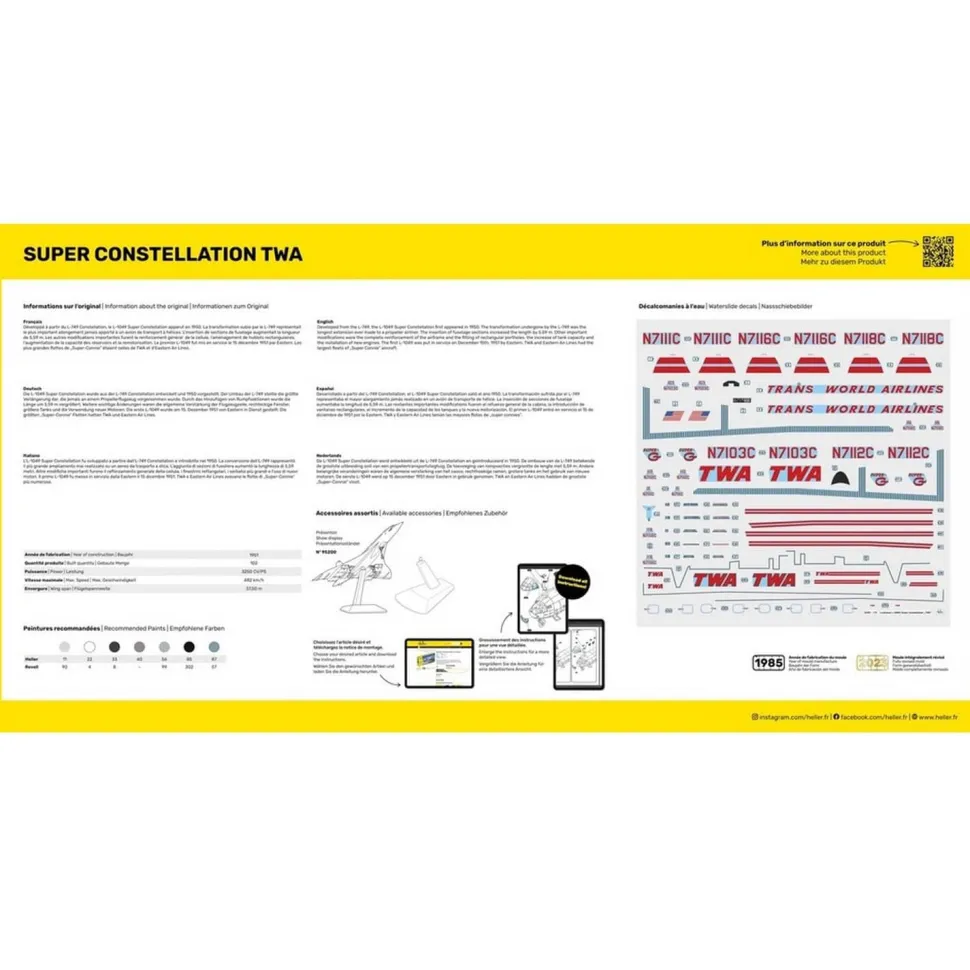 Maquette Avion Starter Kit : Super Constellation TWA - Heller