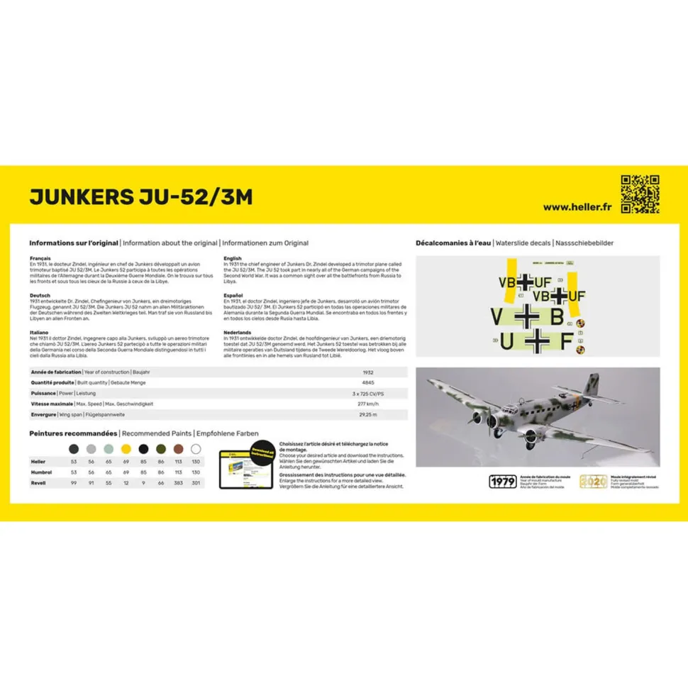 Maquette avion : Junkers JU 52 - Heller