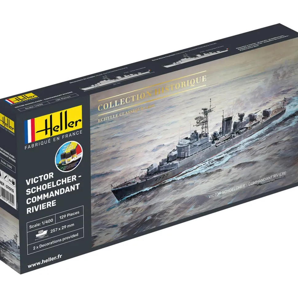 Maquette bateau : Collection historique : Starter Kit : Victor Schoelcher - Commandant Riviere - Heller