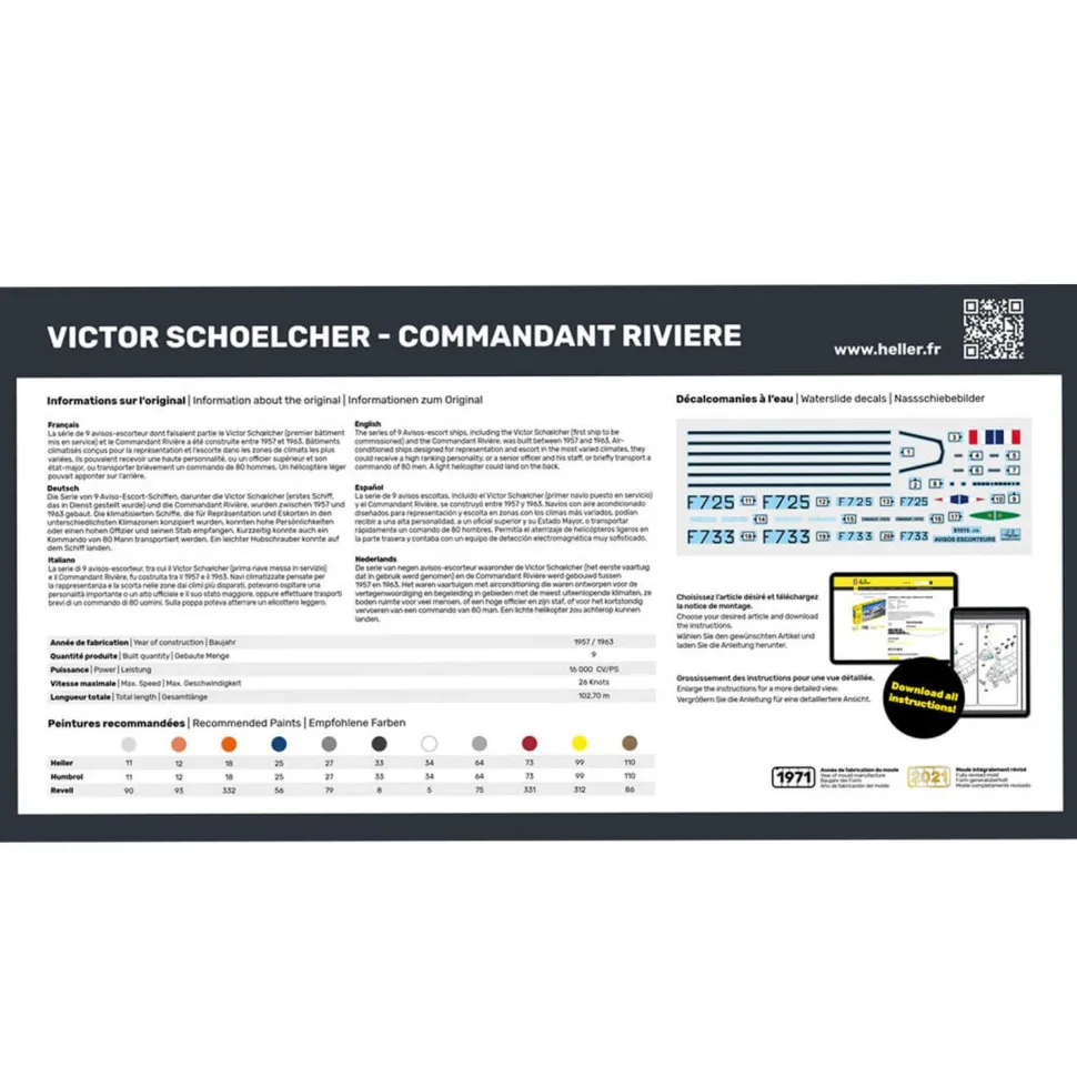 Maquette bateau : Collection historique : Starter Kit : Victor Schoelcher - Commandant Riviere - Heller