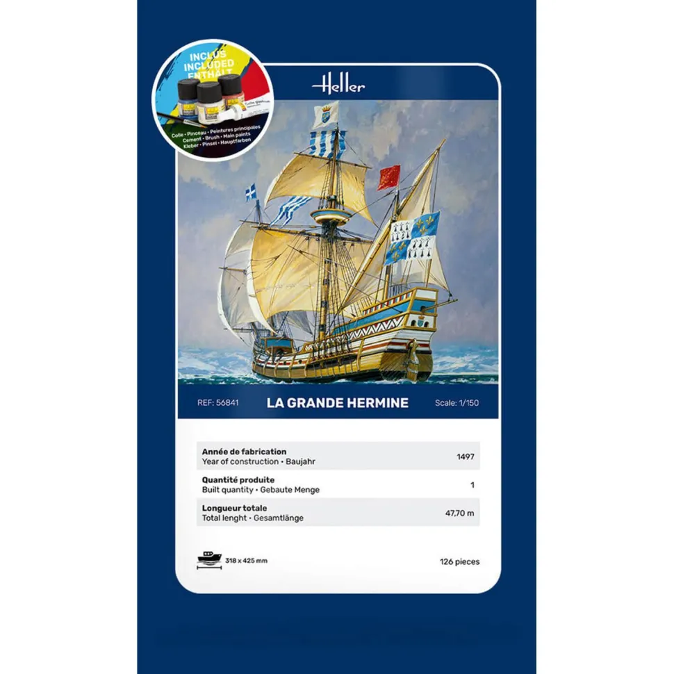Maquette bateau : Starter Kit La Grande Hermine - Heller