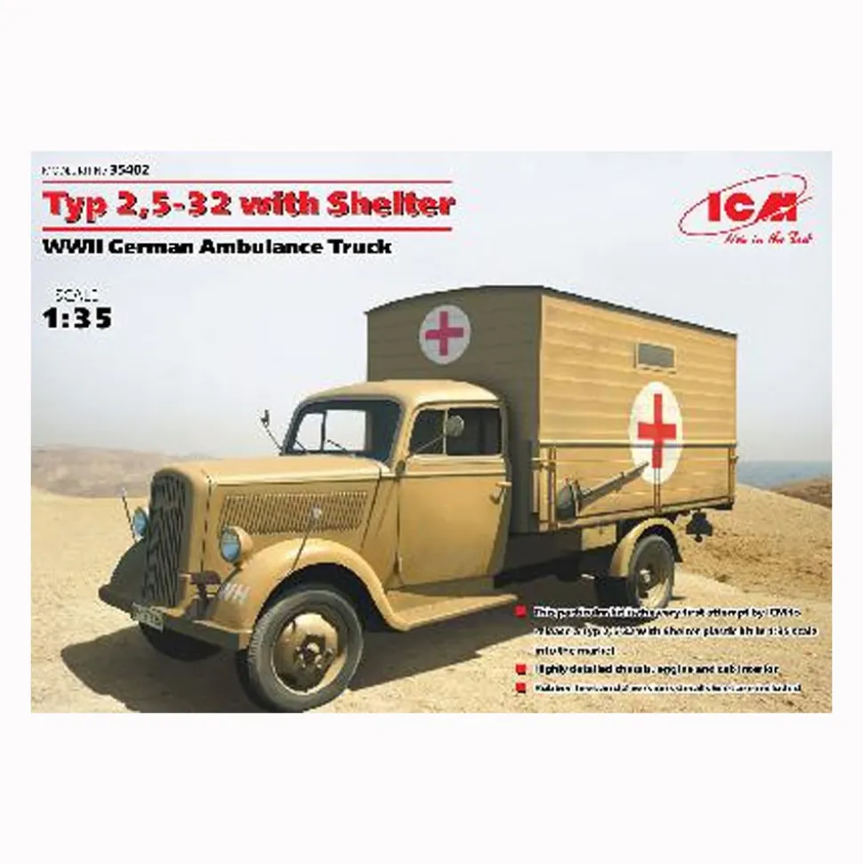 Maquette camion ambulance armée allemande 2ème GM OPEL BLITZ TYPE 2,5-32 (1,5 tonne) - ICM