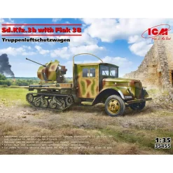 Maquette camion militaire : Sd.Kfz.3b with Flak 38 AA Gun - ICM