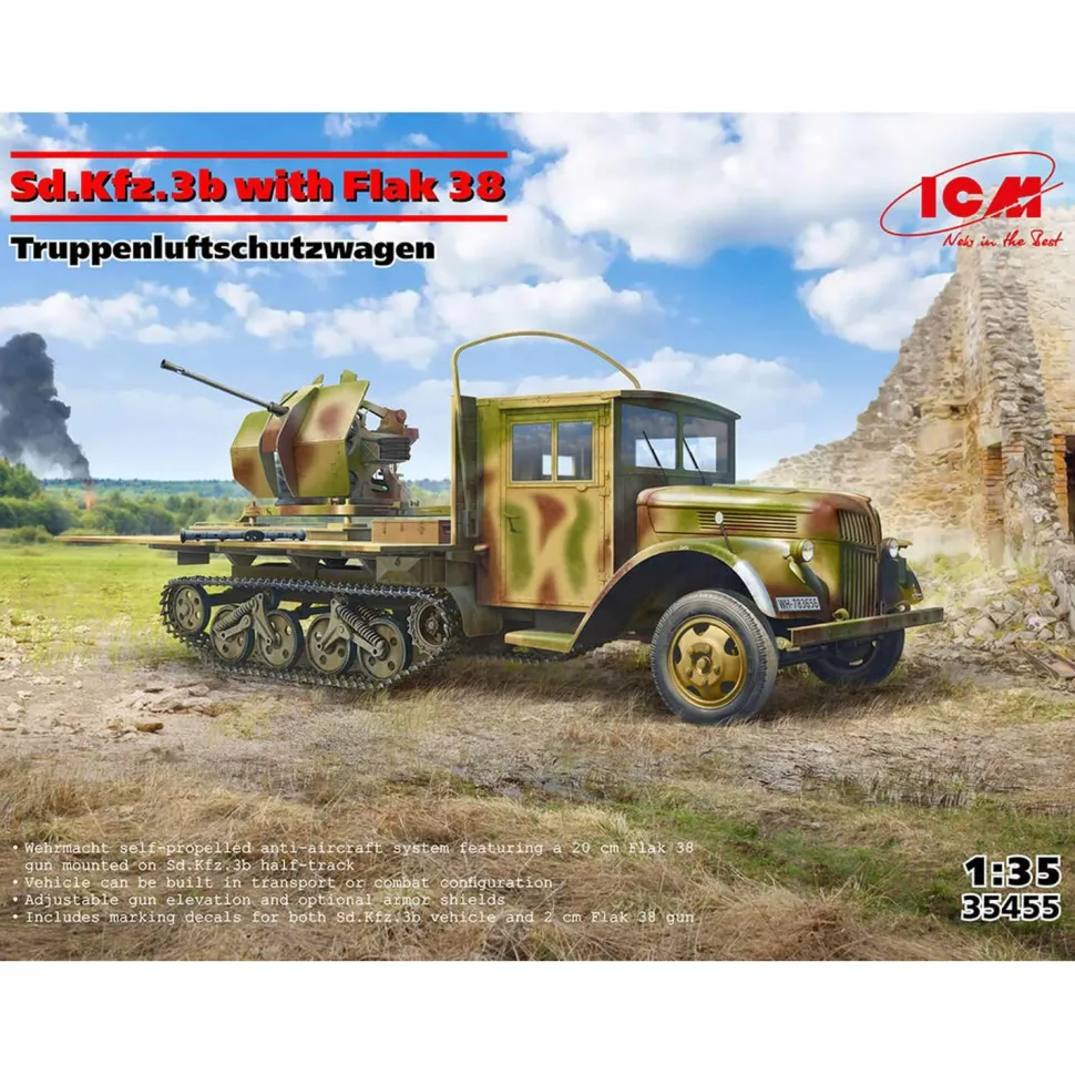 Maquette camion militaire : Sd.Kfz.3b with Flak 38 AA Gun - ICM