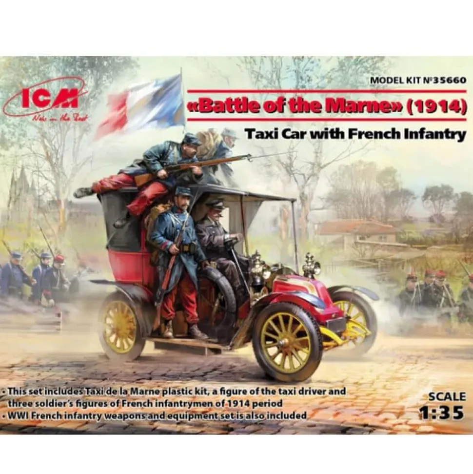 Maquette et figurines militaires : Taxi de la Marne avec Infanterie Française, Bataille de la Marne - ICM