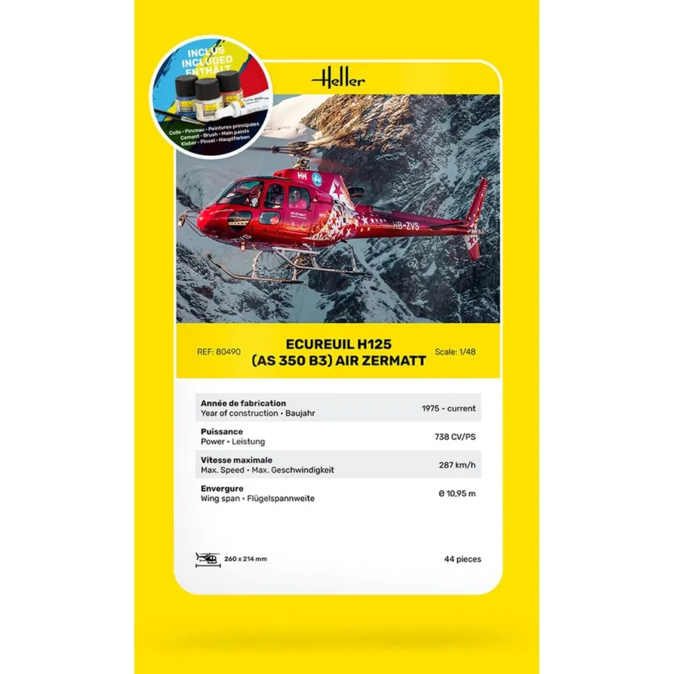 Maquette Hélicoptère : STARTER KIT - ECUREUIL H125 (AS 350 B3) - Heller