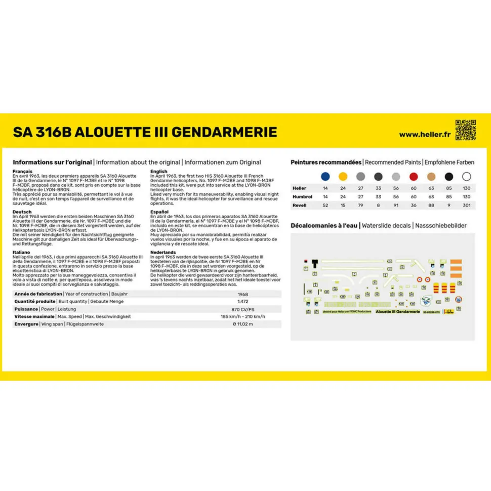 Maquette hélicoptère : Starter Kit : SA 316 Alouette III Gendarmerie - Heller