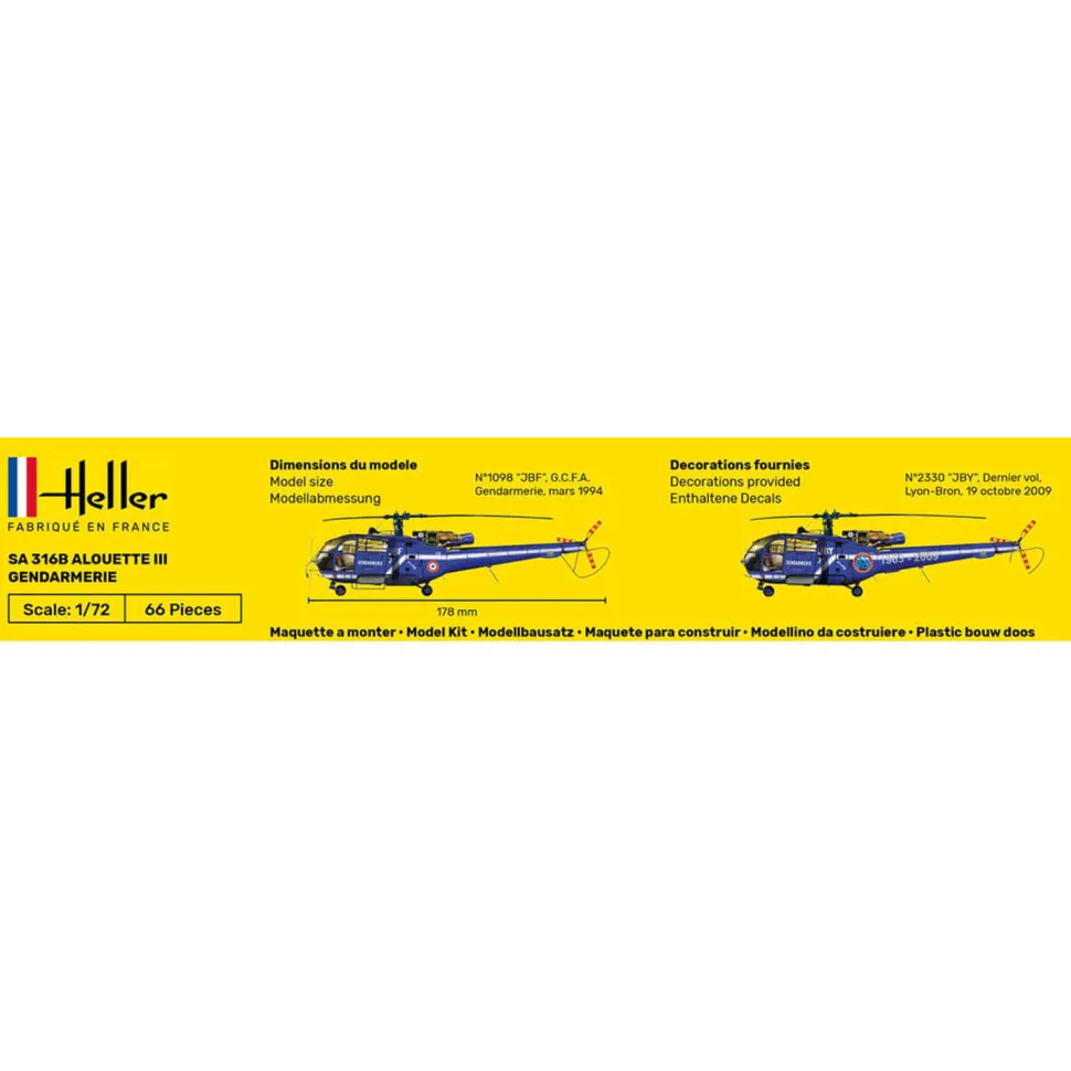 Maquette hélicoptère : Starter Kit : SA 316 Alouette III Gendarmerie - Heller