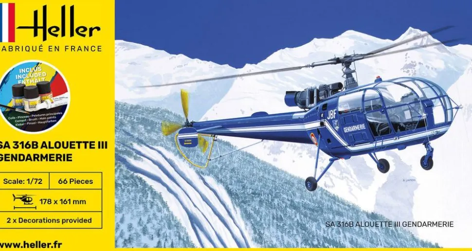 Maquette hélicoptère : Starter Kit : SA 316 Alouette III Gendarmerie - Heller