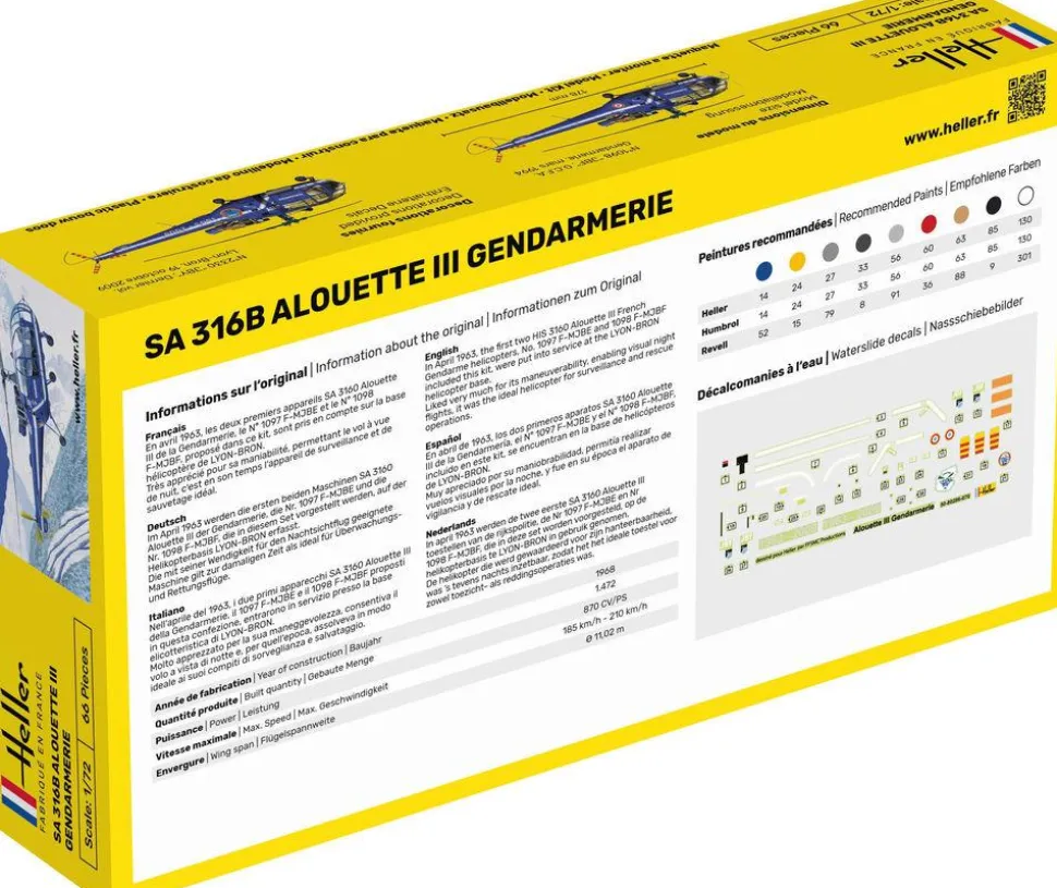 Maquette hélicoptère : Starter Kit : SA 316 Alouette III Gendarmerie - Heller