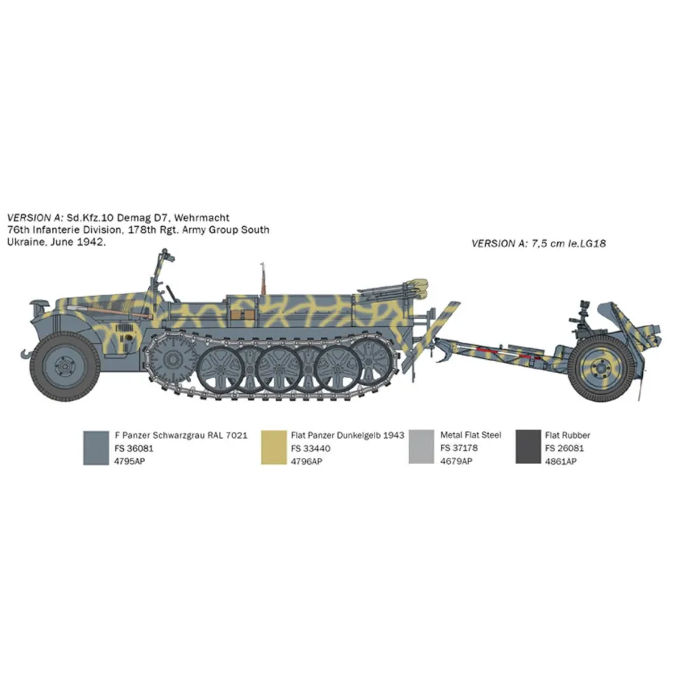 Maquette véhicule militaire et figurines : Sd.Kfz.10 avec obusier Le.IG 18 et équipage - Italeri