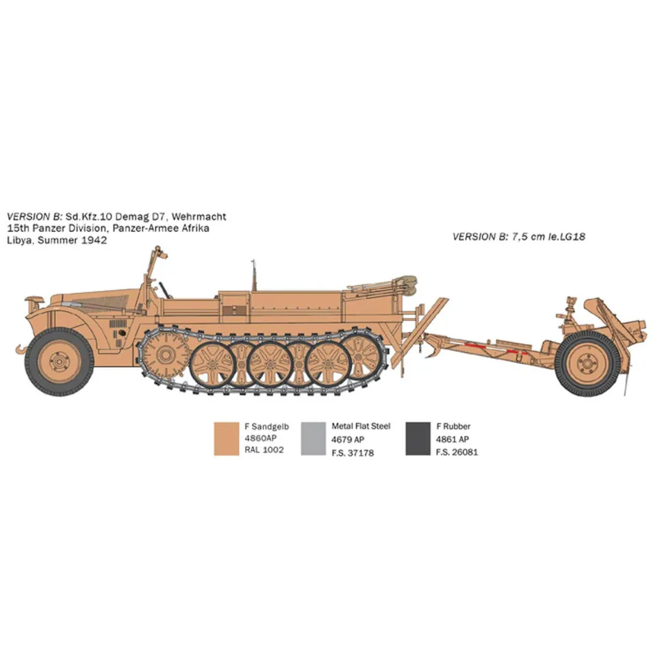 Maquette véhicule militaire et figurines : Sd.Kfz.10 avec obusier Le.IG 18 et équipage - Italeri