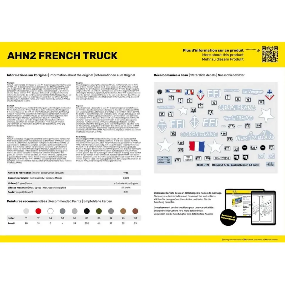 Maquette Véhicule Militaire : AHN2 - Camion Français - Heller