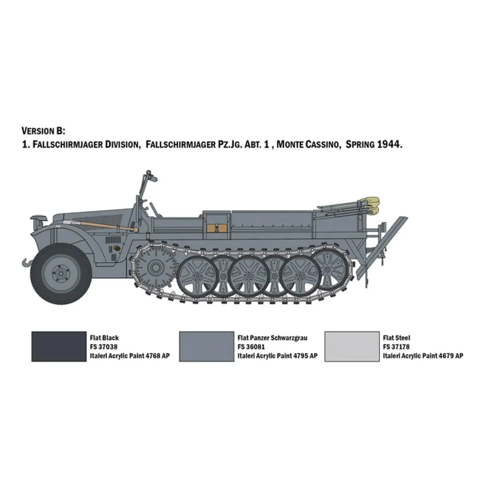 Maquette véhicule militaire : Sd.Kfz.10 Demag D7 et troupes - Italeri