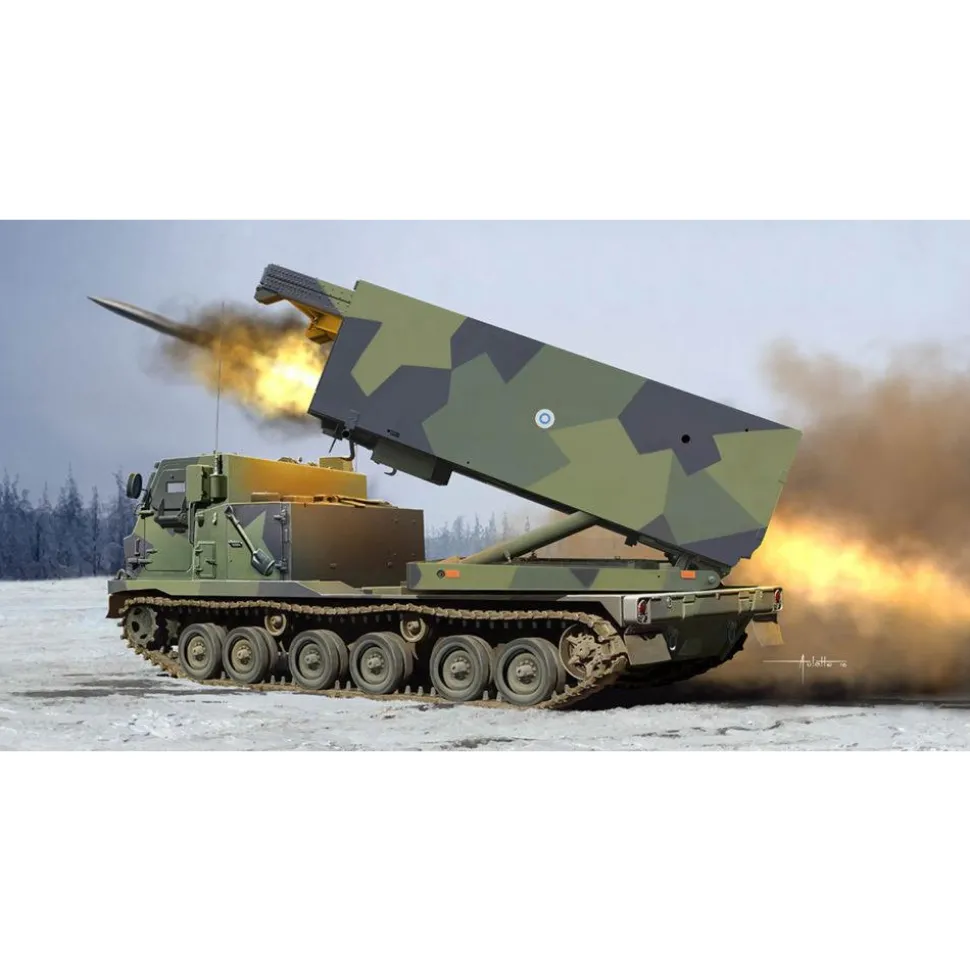 Maquette véhicule militaire : Système de lancement multiple M270 / A1 - Finlande / Pays-Bas - Trumpeter