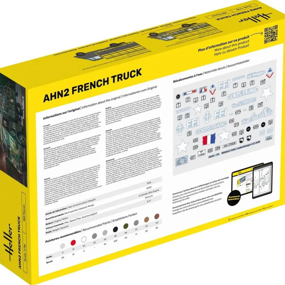 Maquette Véhicule Militaire : STARTER KIT- AHN2 - Camion Français - Heller