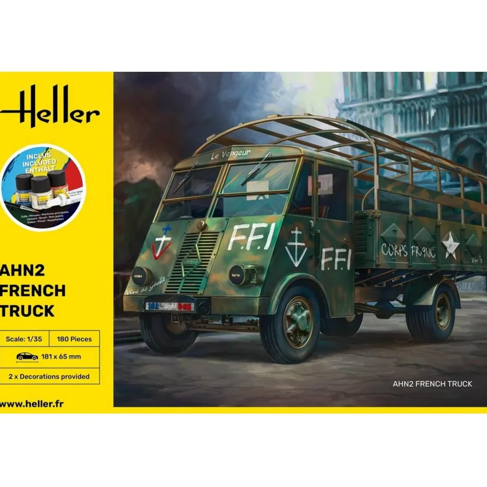 Maquette Véhicule Militaire : STARTER KIT- AHN2 - Camion Français - Heller