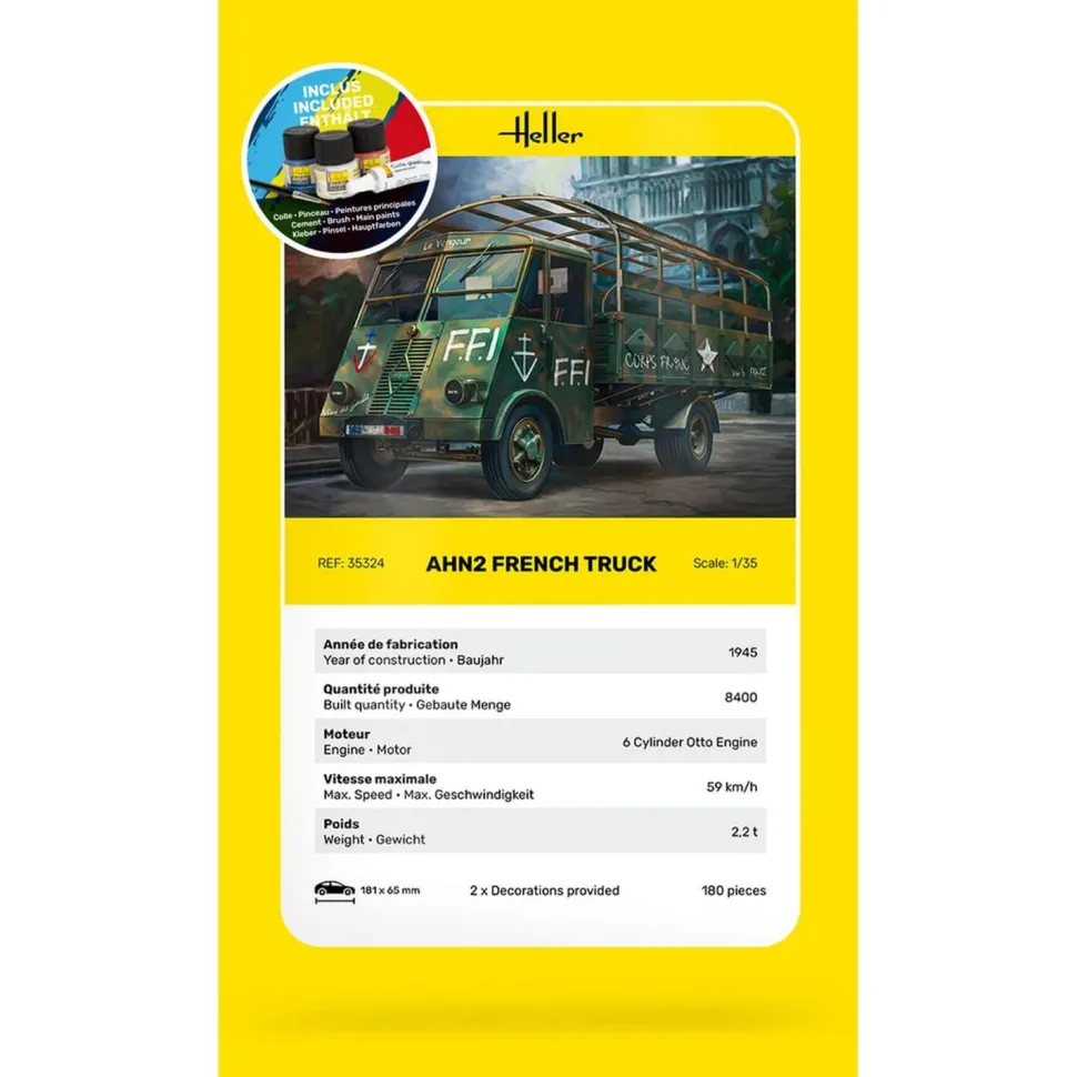 Maquette Véhicule Militaire : STARTER KIT- AHN2 - Camion Français - Heller