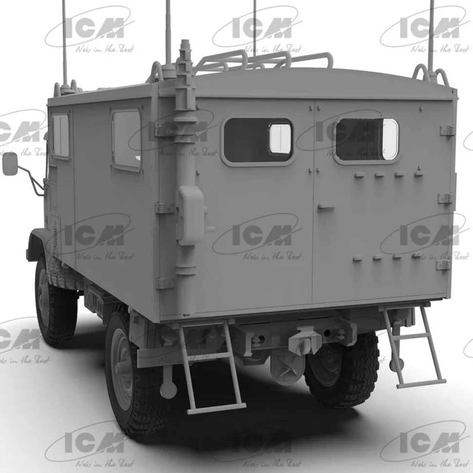 Maquette véhicule militaire : Unimog S 404, camion radio de l'armée allemande - ICM