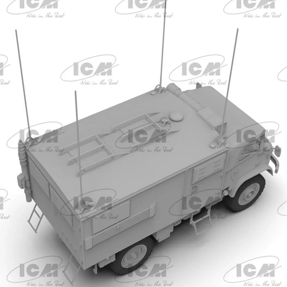 Maquette véhicule militaire : Unimog S 404, camion radio de l'armée allemande - ICM