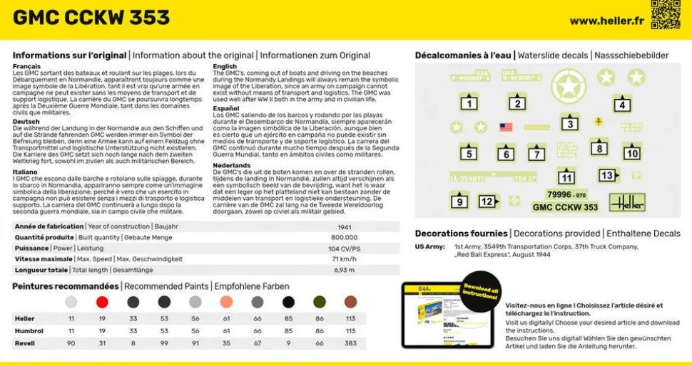 Maquette véhicule militaire : Kit : GMC CCKW 353 - Heller