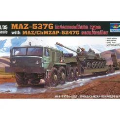 Maquette véhicule militaire : MAZ-537G type intermédiaire avec semi-remorque MAZ / ChMZAP - Trumpeter