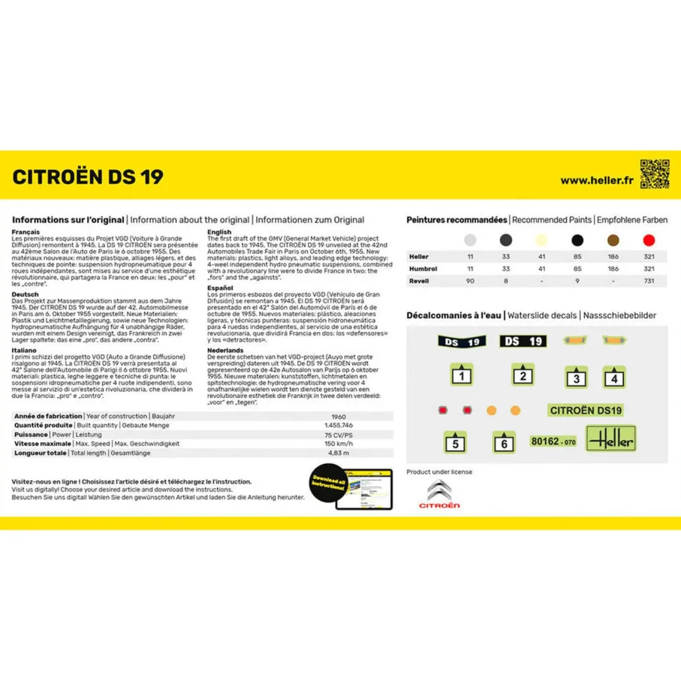 Maquette voiture : Kit : Citroën DS 19 - Heller