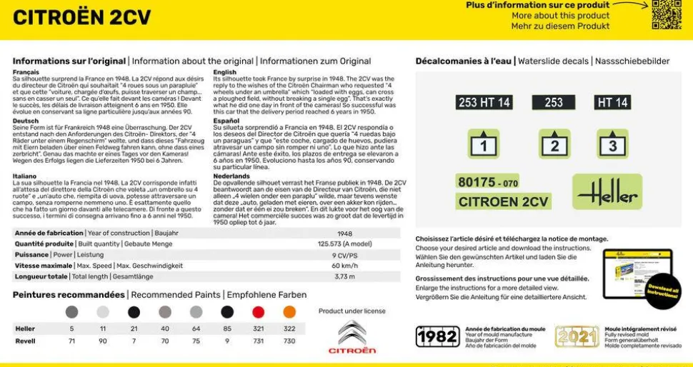 Maquette voiture : Kit : Citroën 2 CV - Heller