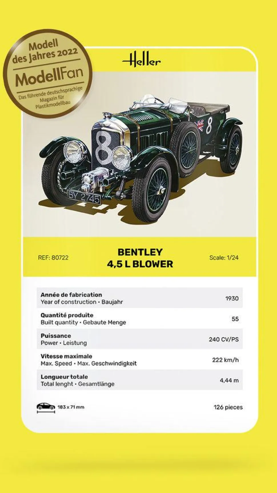 Maquette voiture : Bentley 4.5 L Blower - Heller