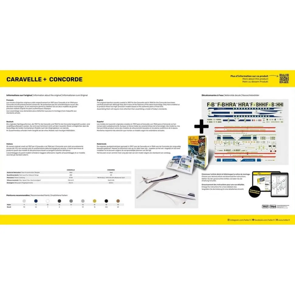 Maquettes Avions : STARTER KIT - Caravelle + Concorde - Heller