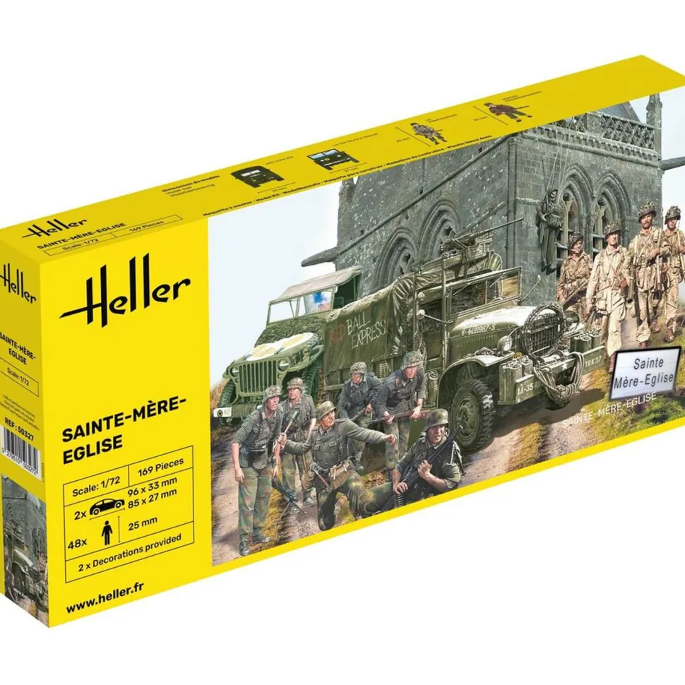 Maquettes véhicules militaires : Sainte Mère l'Eglise : GMC, JEEP et figurines - Heller