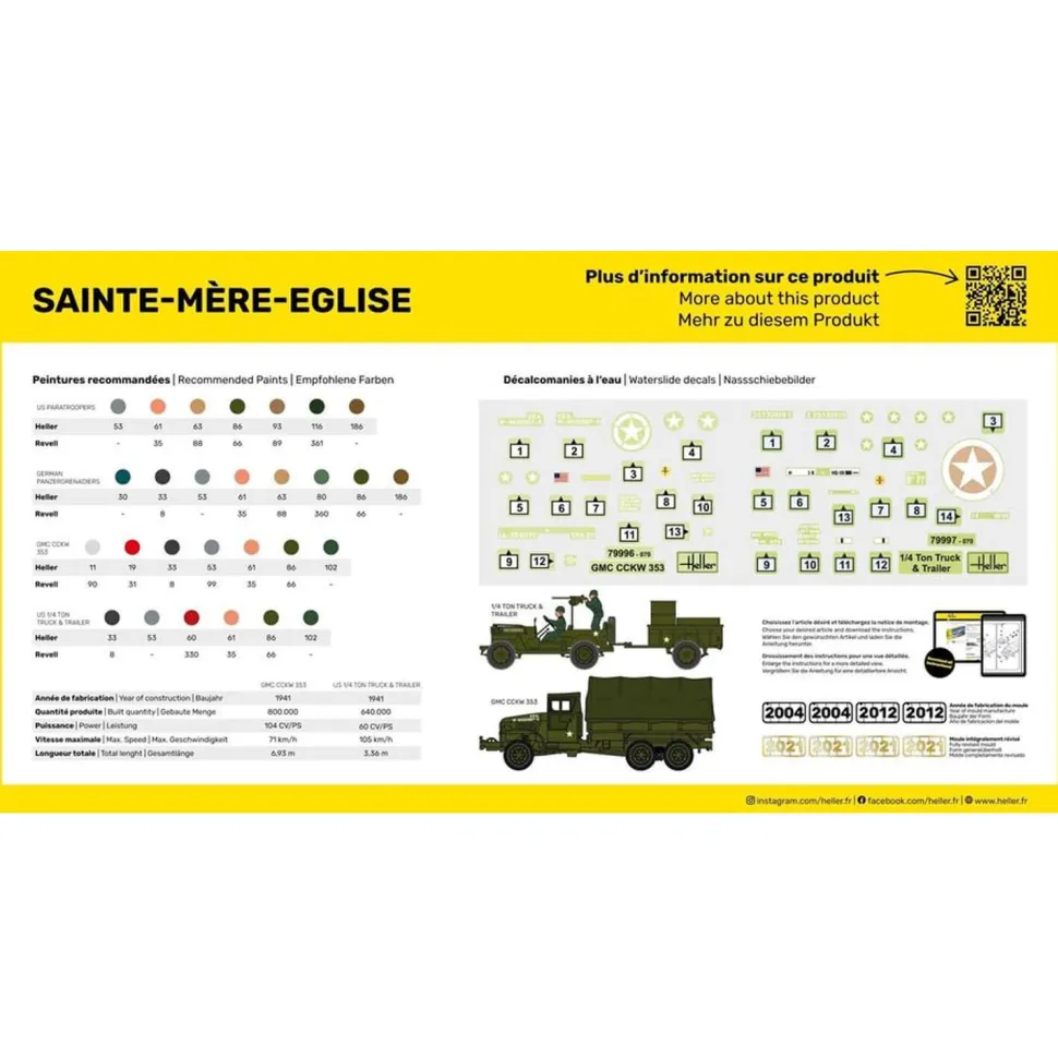 Maquettes véhicules militaires : Sainte Mère l'Eglise : GMC, JEEP et figurines - Heller