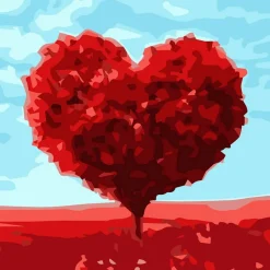 Mini broderie diamant : Arbre rouge Coeur - toile tendue sur chassis - Figured'Art