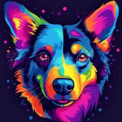 Mini broderie diamant : Chien Abstrait Pop Art Néon - toile tendue sur chassis - Figured'Art