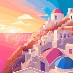 Mini broderie diamant : Coucher de Soleil à Santorin - toile tendue sur chassis - Figured'Art