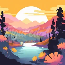 Mini broderie diamant : Coucher de Soleil Coloré au Bord du Lac - sans chassis en bois - Figured'Art