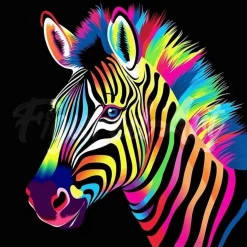 Mini broderie diamant : Zèbre Néon - toile tendue sur chassis - Figured'Art
