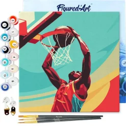 Mini peinture au numéro : Affiche sportive Basket - toile tendue sur chassis - Figured'Art