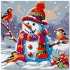 Mini peinture au numéro : Bonhomme de Neige et les Oiseaux - toile tendue sur chassis - Figured'Art
