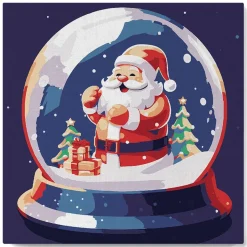 Mini peinture au numéro : Boule à Neige et Père Noël - toile tendue sur chassis - Figured'Art