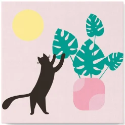 Mini peinture au numéro : Chaton et plante au Soleil - toile tendue sur chassis - Figured'Art